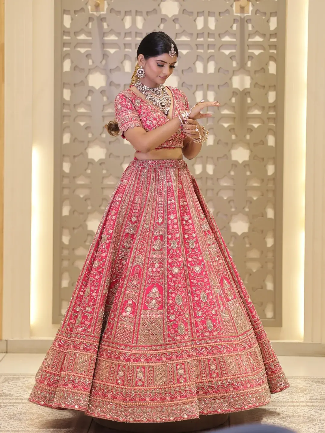 Manasvi Pathak in a pink bridal lehenga for an editorial fashion shoot in Agra