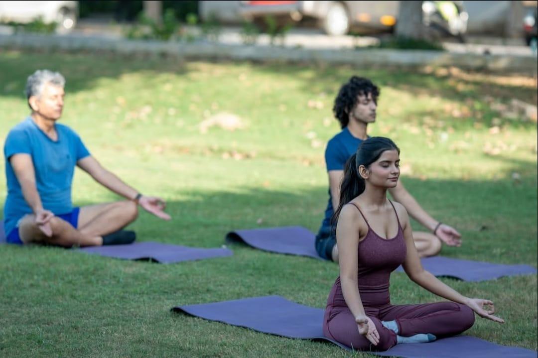 Manasvi Pathak in an outdoor yoga and wellness lifestyle content shoot in Agra