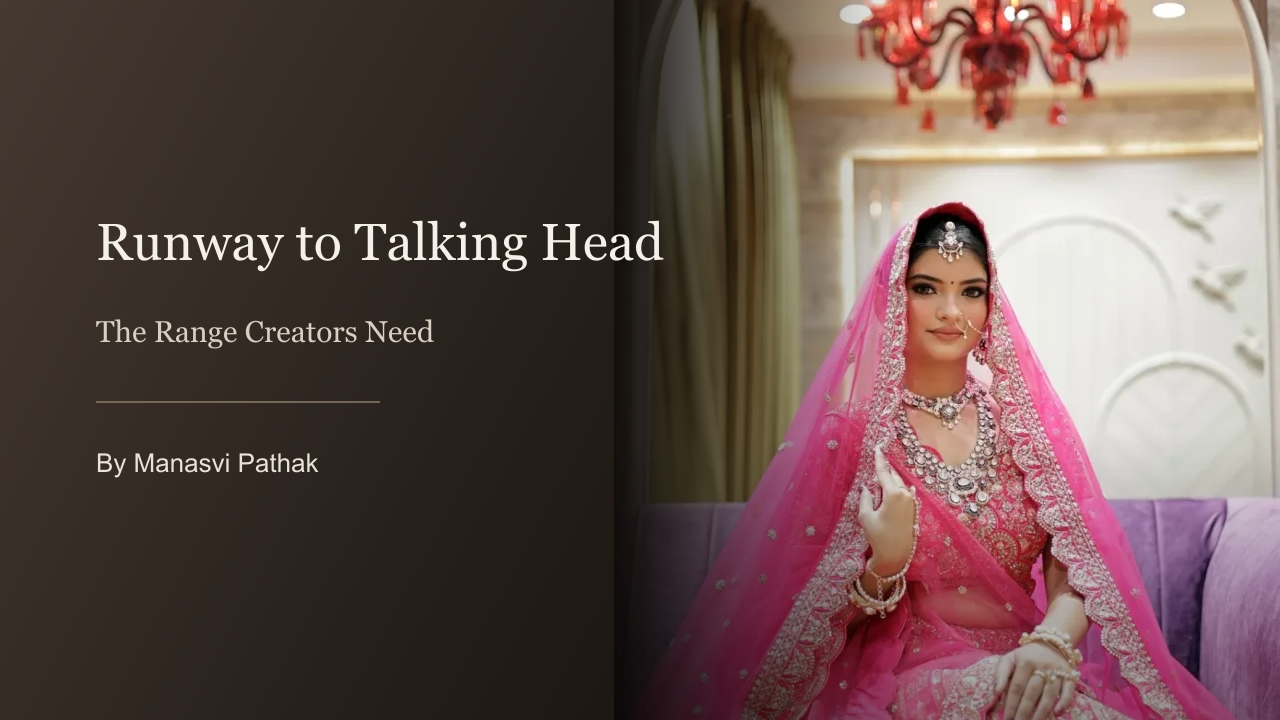 Manasvi Pathak walking in traditional fashion wear showing the range between runway and UGC talent