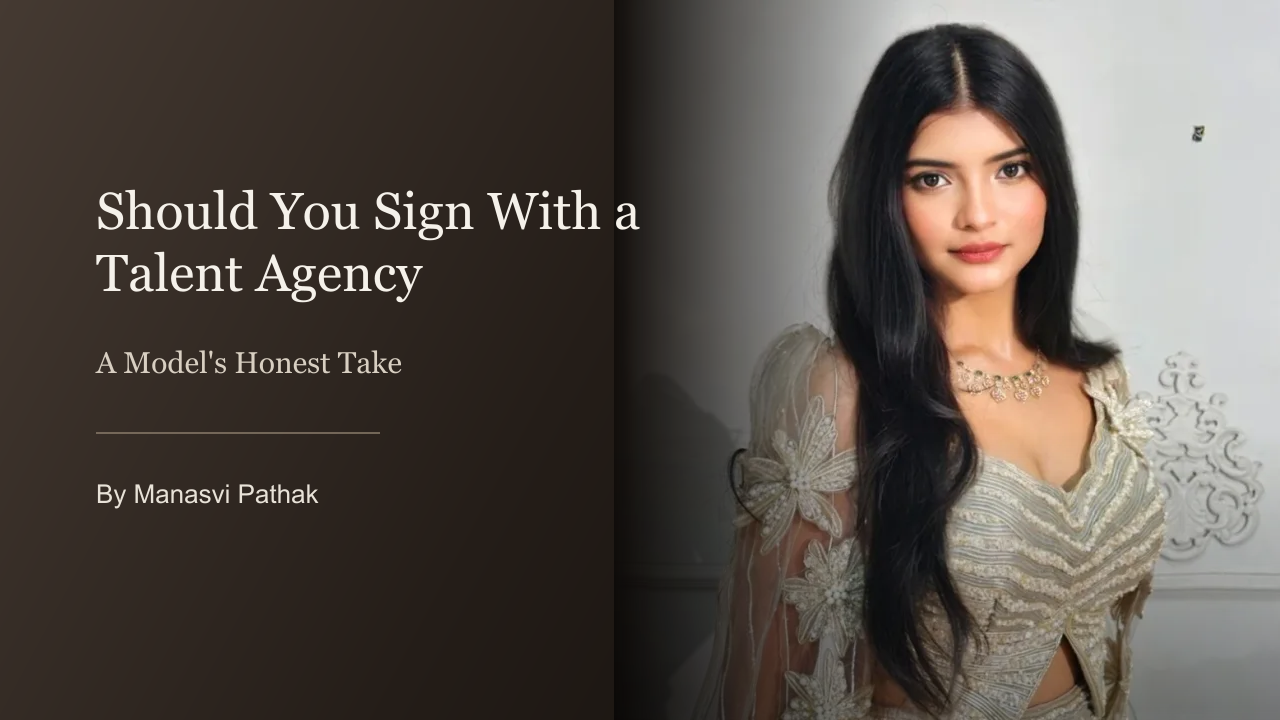 Manasvi Pathak in a glossy jewellery brand campaign shoot representing talent agency work